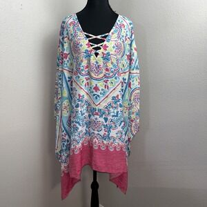 Catherines Kimono Blouse Women's 2X-3X Multicolor Floral Paisley Boho Artsy